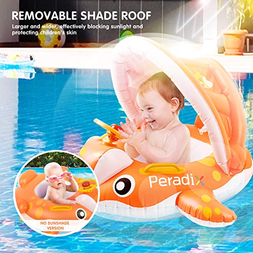 Peradix Baby Pool Float with Canopy Sunshade, Whale Theme Infants Water Toys Inflatable Swimming Ring for Toddlers in Summer, with Bonus Sunhat & Sand Play Molds Toys