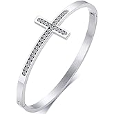 Jude Jewelers Stainless Steel Sideways Cross Christian Religious Bangle Bracelet