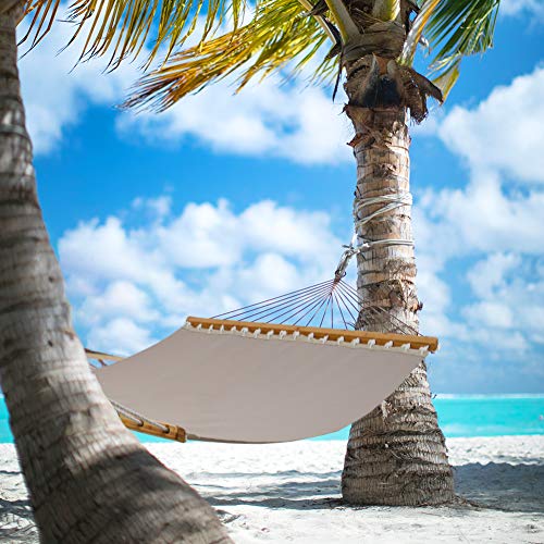 PATIO GUARDER 14 FT Portable Hammock with Double Size, Quick Dry Hammock with Solid Bamboo Spreader Bar and Chains, Outdoor Patio Yard Beach Hammock, UV Resistance, 450 Lb Capacity, Light Grey