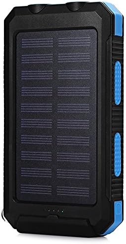 HENRYTECH 10000mAh Solar Power Bank,Waterproof Portable Solar Charger With LED Flashlight, External Battery Pack With Dual USB Port for Cellphone,iPhone,Samsung,Android Phones,Windows Phone (Blue)