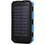 HENRYTECH 10000mAh Solar Power Bank,Waterproof Portable Solar Charger With LED Flashlight, External Battery Pack With Dual USB Port for Cellphone,iPhone,Samsung,Android Phones,Windows Phone (Blue)