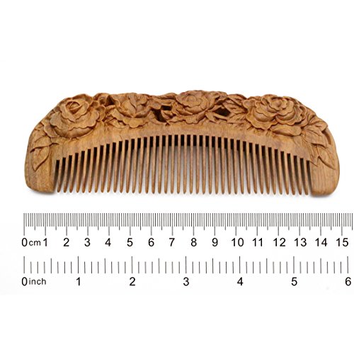 YOY Handmade Carved Natural Sandalwood Hair Comb - Anti-static No Snag Brush for Men's Mustache Beard Care Anti Dandruff Women Girls Head Hair Accessory (HC1006)
