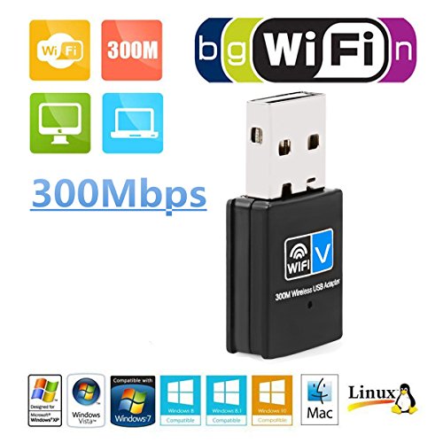 WiFi Adapter,NETVIP USB Wireless Network Adapter 300Mbps WiFi Card 2.4GHz WLAN Dongle for PC/Desktop/Tablet,Compatible with Windows XP/Vista/Win7/Win8/Mac System - Black