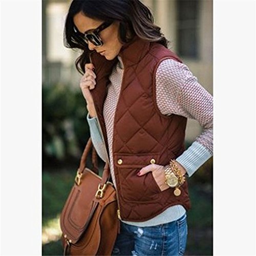 OrliverHL Women's Warm Outerwear Vest Waistcoat with Pocket Autumn Winter,Brown,M - Thumbnail 2