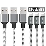iPhone Charger, KOQIDA Lightning Cable 3PACK(6FT) Extra Long Nylon Braided Cables Syncing and Fast Charging Cord