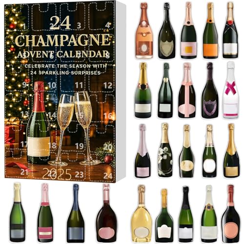 Whiskey Advent Calendar 2025, 24 Days without Repetition, 2D/3D Premium Whiskey Pendants for Holiday Countdown & Gift, A Daily Tasting Journey Through the Unlocking the World of Whiskey (2D-Champagne)