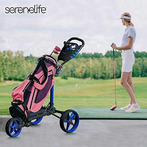 3-Wheel-Golf-Push-Cart-Lightweight-Folding-Golf-Walking-Push-Cart-Roller-Golf-Bag-Holder-w-UpperLower-Bracket-w-Elastic-Strap-Scorecard-Storage-Compartment-SereneLife-SLGCFLW