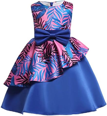 Oukaiyi Little Big Girl Dress Princess Gowns Bow Party Wedding Dresses Flower-Blue Tag 100 / 2-3 Years