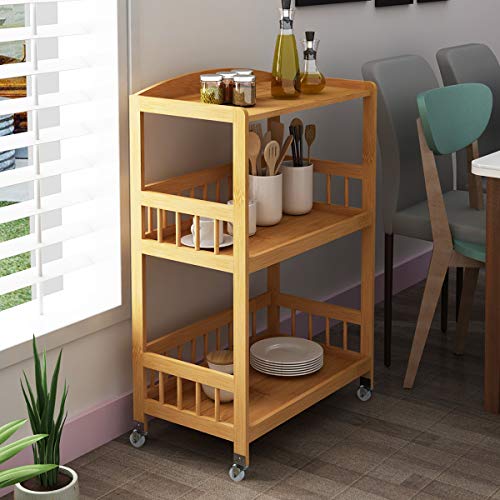 sogesfurniture 3Tier Storage Shelf Unit On Wheels, Bamboo Kitchen