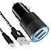 Suanna iPhone Car Charger, 24W/4.8A Rapid Dual Port USB Car Charger Adapter With 3FT Lightning USB Cable Charging Cord for iPhone X 8 7 Plus 6S 6 SE 5S 5, iPad, iPod - Black White
