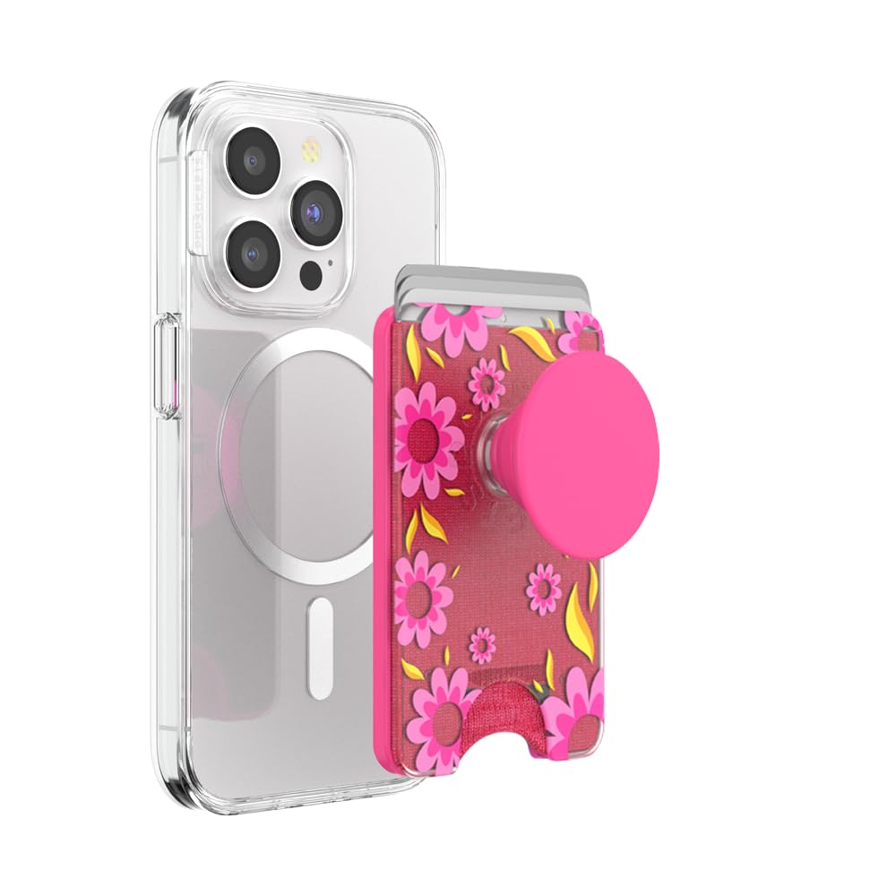 PopSockets Phone Wallet with Expanding Grip and Adapter Ring for MagSafe, Phone Card Holder, Wireless Charging Compatible, Wallet Compatible with MagSafe - Pink Relief — image 1