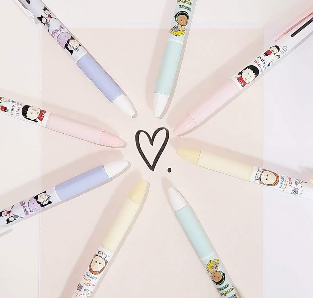 JOKUNA Xeno Cute Slim Ballpoint Pen 0.38mm(yellow, pink)/0.5mm(Sky Blue, Mint) 3 Colors Assorted pens and Stickers Memo Pads in Pouch, Made in Korea (4)