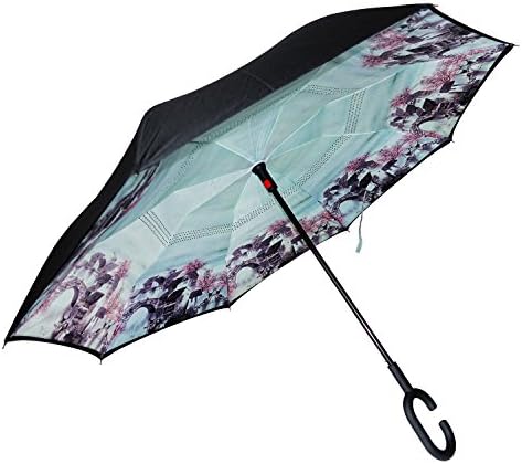 Inverted Umbrella by Mrlifehack, Best Auto Open Reverse Folding Windproof Travel Umbrellas, Double Layer, C-shape handle, Compact close, Perfect For Outdoor Sun UV Protection, Rain &amp; Golf (Tealtown)