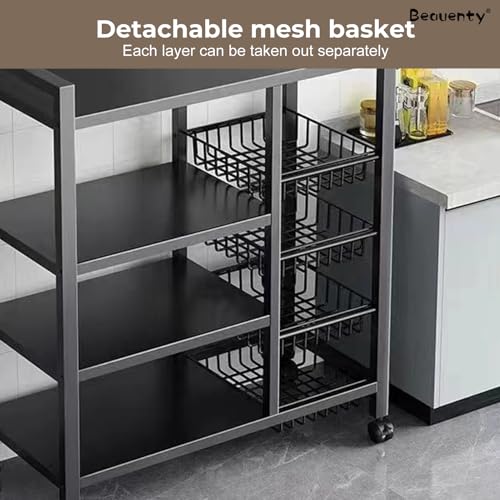 Beauenty 4-Tier Kitchen Storage Shelf Unit, Rolling Utility Cart with 3 Pull-Out Baskets, Metal Vegetable Stand for Kitchen Pantry, Snacks Onion Fruit Storage Shelf