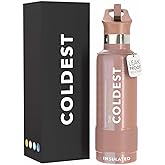 Coldest Insulated Water Bottle with Straw Lid - Stainless Steel Metal Insulated Bottle for Men & Women (Rose Gold Glitter, 21 oz)