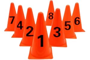 ASENVER 9 Inch Plastic Traffic Cones Sport Training Marker Cones 8 Pack Agility Sign Cones with Numbers