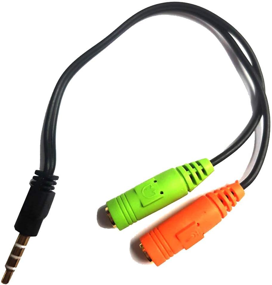 Mr. Gadget's Solutions® 3.5mm Stereo Audio Splitter Cable 2 Female to 1 Male with Separate Headphone & Microphone Connectors