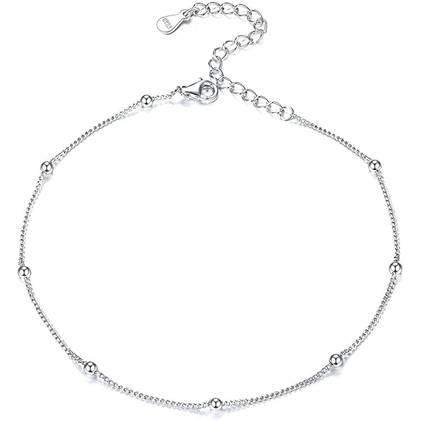 Sterling Silver Ankle Bracelet 925 Beads String Three Layers