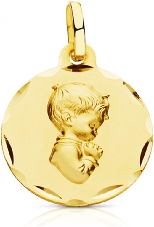 Medal CHILD PRAYING Carved 18 ktes 16 mm