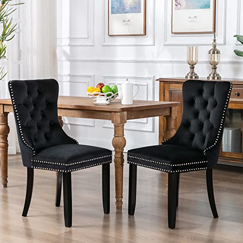 Virabit Tufted Dining Chairs Set of 2, Black Dining Chairs with