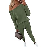 CHICME Women Tracksuit Fall 2 piece Outfits Off The Shoulder Long Sleeve Tops and Pants Set Travel Outfits