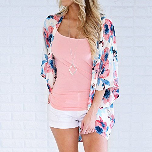 HTDBKDBK Kimono Cardigan for Women Summer Floral Cover Casual Blouse Tops Loose Kimono Cardigan Capes Pink