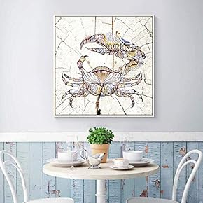 Framed Canvas Wall Art for Living Room, Bedroom Wood Panel Crab Illustration Canvas Prints for Home Decoration Ready to Hang - 16x16 inches