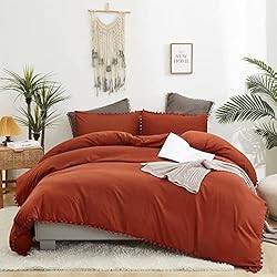 Luxlovery Burnt Orange Pom Fringe Comforter Set Cal