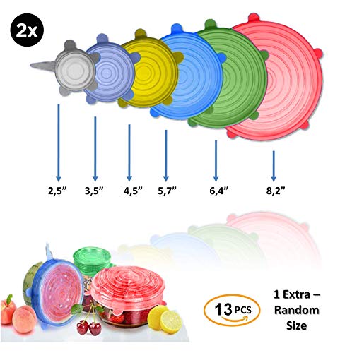 image for FabQuality BUNDLE 15PCS - 13pcs Silicone Stretch Lids and 2 BONUS, Var