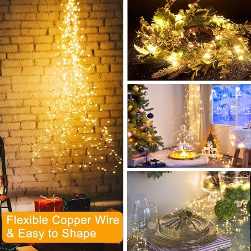 Joycome 2 m 400 LED Waterfall Lights with Plug, 8 Lighting Modes Light Chain, IP65 Waterproof Decorative String Lights for Christmas Garden Party Wedding (Warm White)