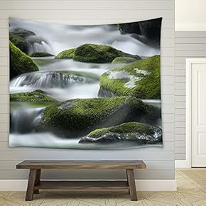 Cascading Spring with Stones - Fabric Tapestry, Home Decor - 51x60 inches