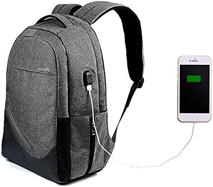 HaoWorks Anti Theft Travel Backpack Lightweight Business Laptop Backpack with USB Charging Port,Water Resistance,Fits Up to 15 Inch Laptop,Grey