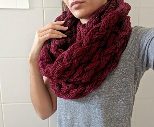 Cable Knit Infinity Scarf, A Chunky Double Wrapped Scarf in Red Velvet