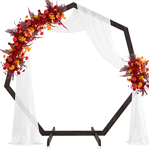 Fomcet Wooden Arch - 7.2FT Heptagonal Wedding Arbor Backdrop Stand for Ceremony, Garden Party, Indoor/Outdoor Rustic Decoration