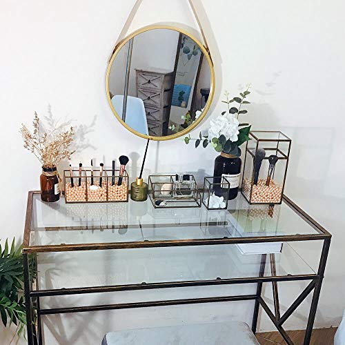 CANDIKO Glass Makeup Brush Holder Cosmetic Organizer Pen Cup Office Accessories Container Box with Pearl Beads – Small Antique Brass