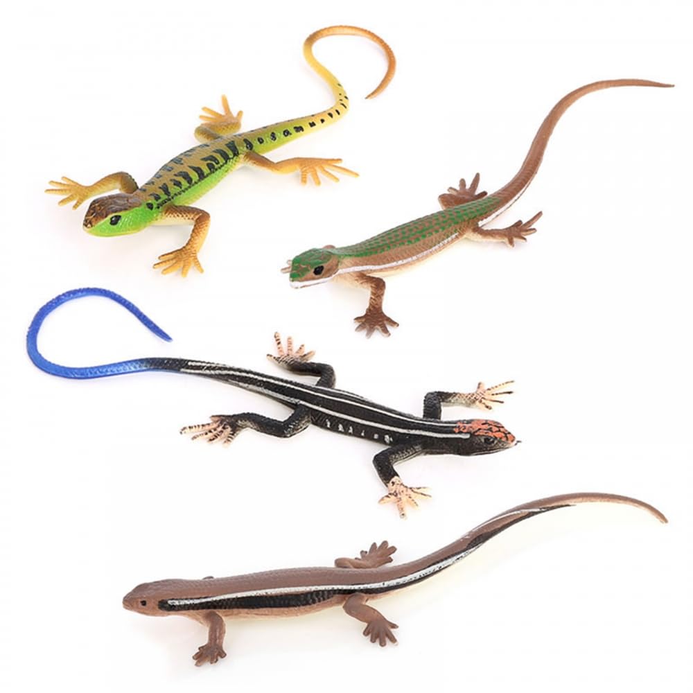 DONGKER 4Pcs Cats Lizard Toys, PVC Simulated Reptile Toys for Kittens and Adult Cats Over 6 Months Old