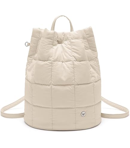 VAKAER Puffer Backpack for Women Lightweight Quilted Hiker Pack Drawstring Padding Backpacks for Travel Gym (Beige): Clothing, Shoes & Jewelry
