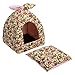 Hollypet Self-Warming 2 in 1 Foldable Comfortable Triangle Cat Bed Tent House, Creamythumb 3