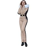 Yousify Womens Snow Suits Winter Ski Suit Onesie Outdoor Sports Waterproof Snowsuit Removable Faux Fur Collar Coat Jumpsuit