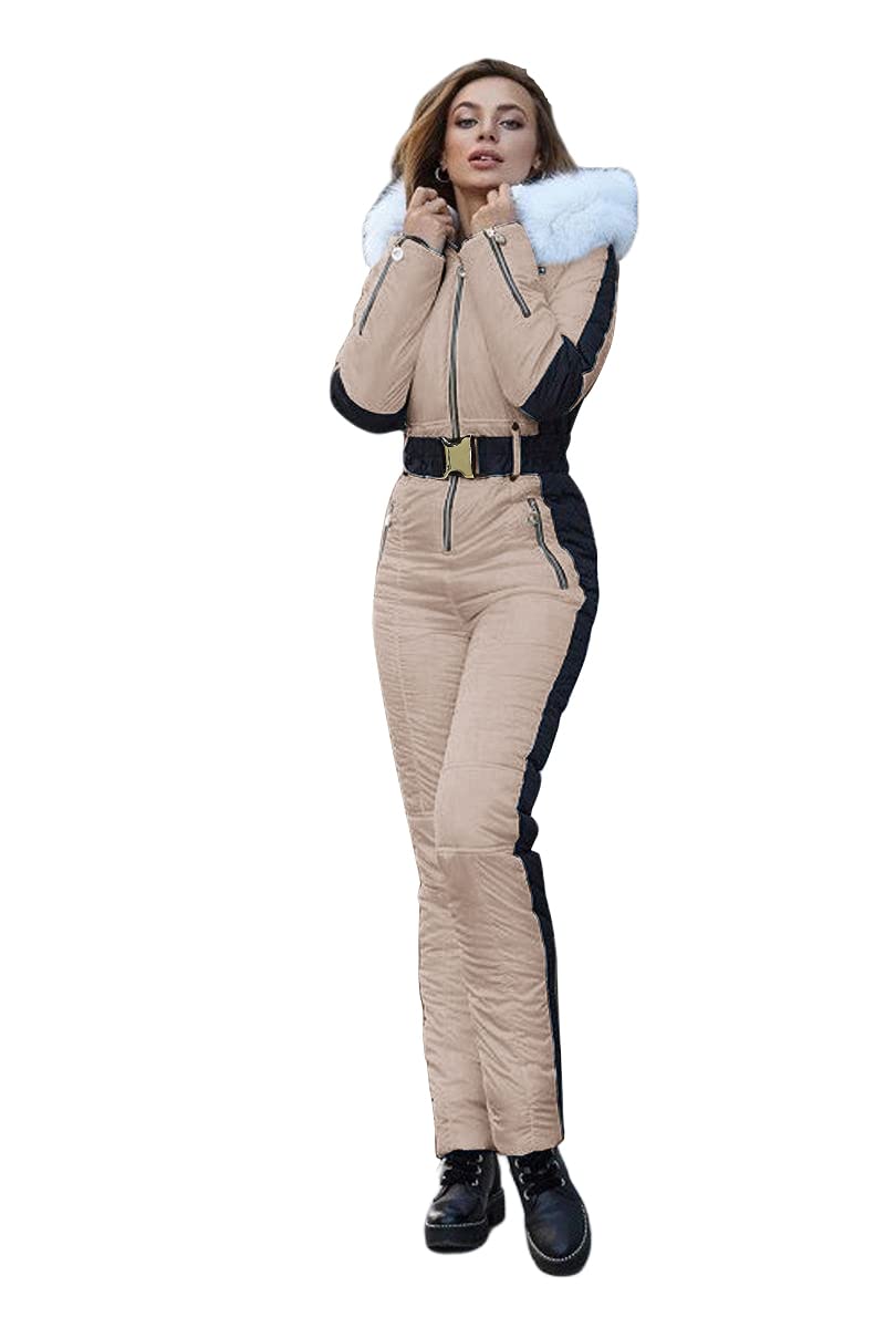 Photo 1 of Yousify Womens Winter Onesie Ski Jumpsuits Outdoor Sports Waterproof Snowsuit Removable Faux Fur Collar Coat Jumpsuit  XL 