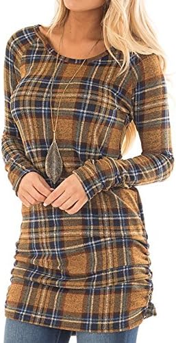 Brilanter Womens Plaid Tunic Crewneck Tops Long Sleeve T Shirt Dress Ladies Slim Fit Tunics Shirts