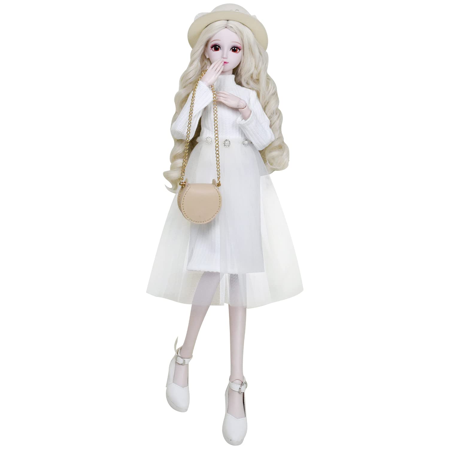 Proudoll 1/3 BJD Doll 60cm 24Inches Ball Jointed SD Dolls Move Joints Action Figures Fashion Girl Frances Hat Wig Dress Crossbody Bag High Heel