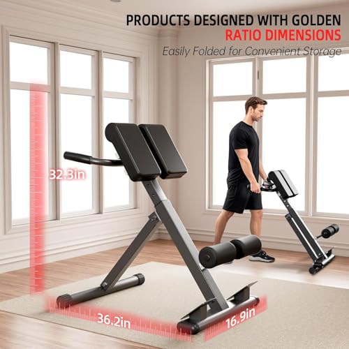 Hyperextension Bench Roman Chair, Adjustable Back Extension Machine for Glute, Foldable Multi-Function Workout Equipment for Home Gym Fitness
