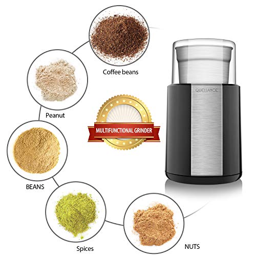QUELLANCE Electric Coffee Grinder, Stainless Steel Blades Coffee and Spice Grinder with 2.5 Ounce Removable Cup, Powerful 200W Electric Mills for Most Efficient Grinding, Black