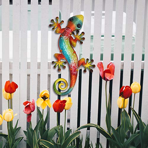 LIFFY Metal Outdoor Gecko Wall Decor Glass & Metal Lizard Wall Art