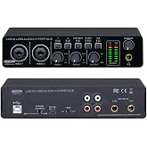 BOMGE U204 USB Audio Interface for PC Computer Recording Music, 2x2 Guitar Audio Interface for Mac 32Bit/192kHz Podcasting Streaming for Vocalist Producer with 48V Phantom
