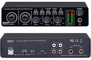 BOMGE U204 USB Audio Interface for PC Computer Recording Music, 2x2 Guitar Audio Interface for Mac 32Bit/192kHz Podcasting Streaming for Vocalist Producer with 48V Phantom