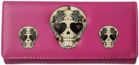 Cool Stylish Skull Pattern Purses Clutch Handbag for Women Long Wallet with Phone Pocket Cash Card Holder for Halloween (Rose red)