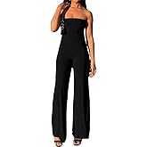 ECHOINE Women Bodycon Tube Top Wide Leg Jumpsuit Off Shoulder Long Pant Romper