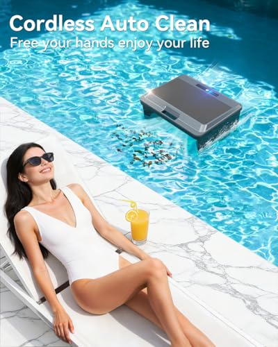 (2026 New) WAVIO Solar Powered Robotic Pool Skimmer Surface Cleaner with APP Support Dual Charging Options Smart Obstacle Avoidance 24/7 Continuous Cleaning Ideal for Above Ground Pools